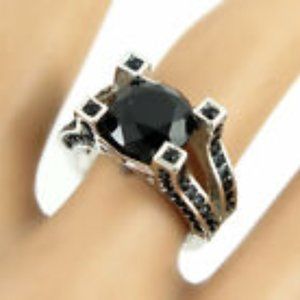 BETSEY JOHNSON Silver Ring with Black Stones Size 6
